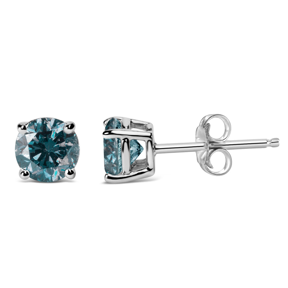 Pendientes de tuerca solitarios clásicos de oro blanco de 14 quilates con diamantes azules cultivados en laboratorio de talla brillante redonda de 1/2 quilate (Color azul, Claridad VVS2-VS1)