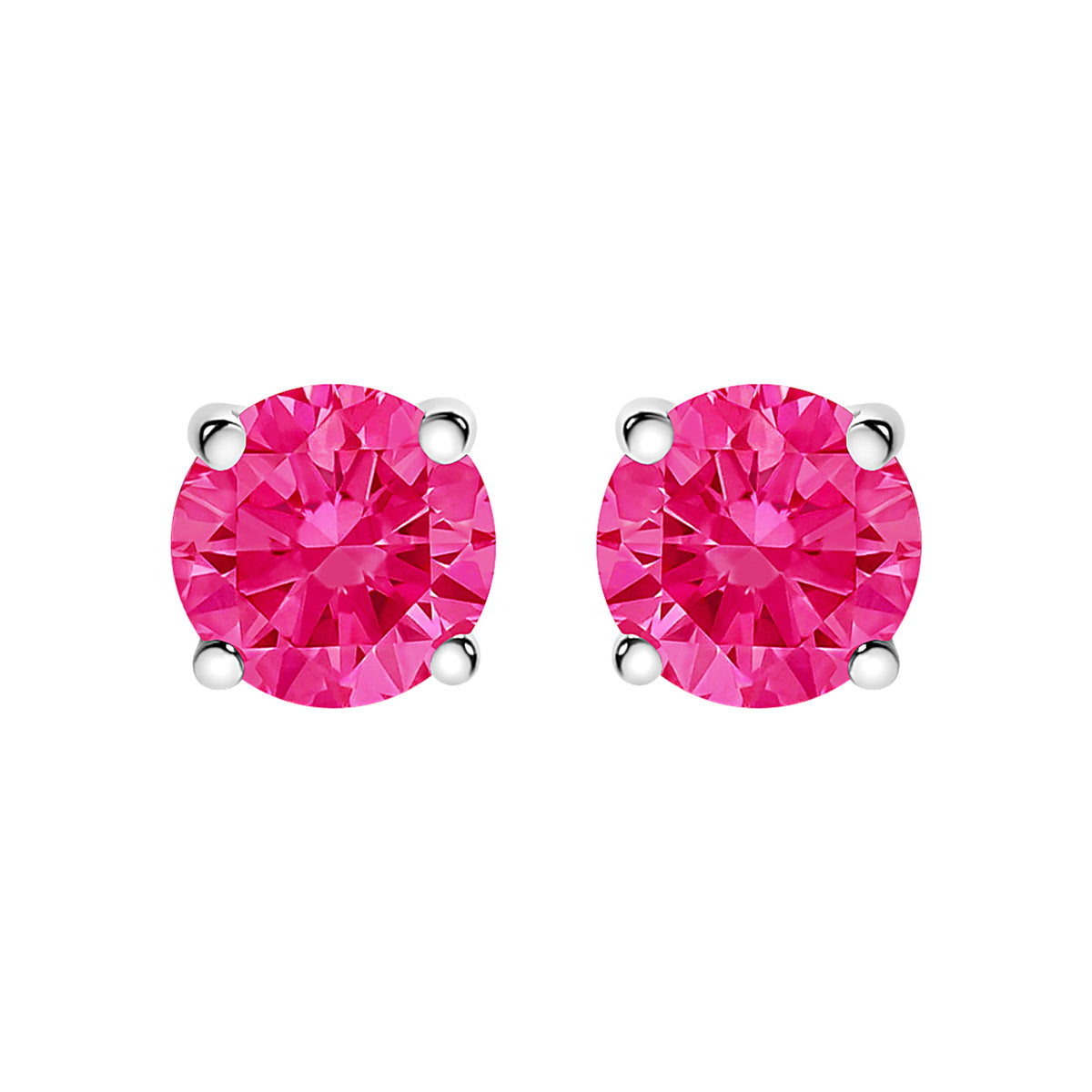 Pendientes de botón clásicos solitarios de oro blanco de 10K con diamante rosa de 1/2 quilate de talla brillante redonda creado en laboratorio y engaste de 4 puntas (color rosa intenso, claridad VVS2-VS1)