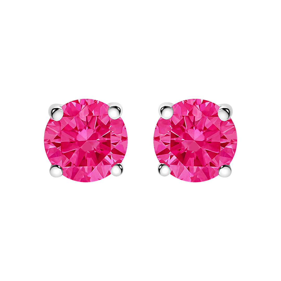 14K White Gold 1/2 Cttw Round Brilliant Cut Lab Grown Pink Diamond 4-Prong Classic Solitaire Earrings (Pink Color, VVS2-VS1 Clarity)