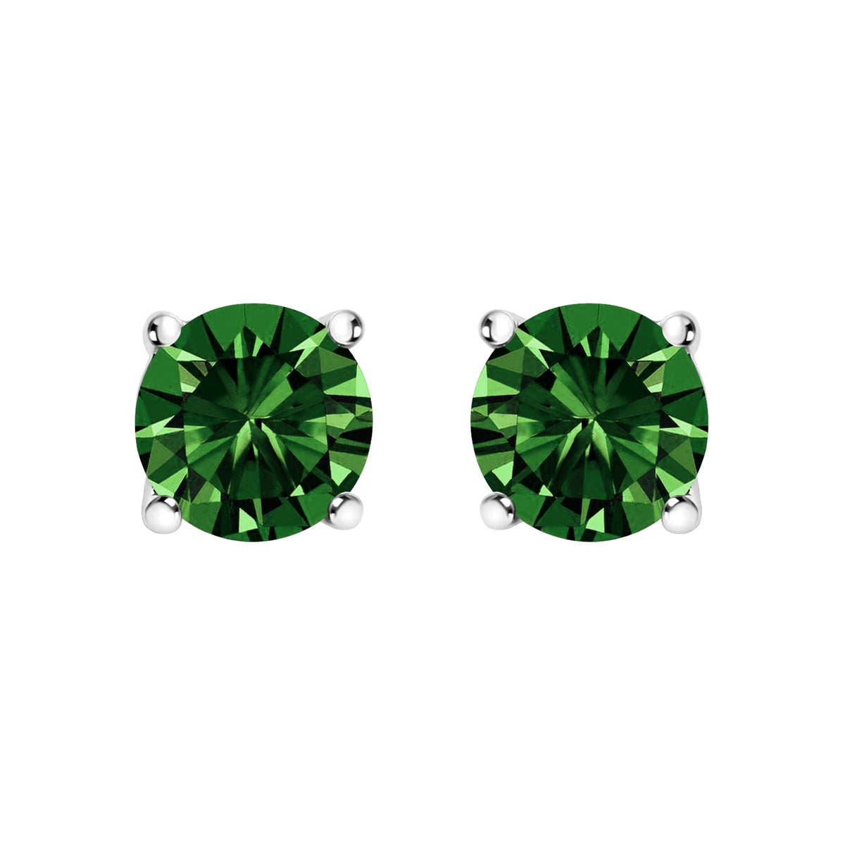 Pendientes solitarios clásicos de oro blanco de 14 quilates con diamantes verdes cultivados en laboratorio de 1,0 quilates en total