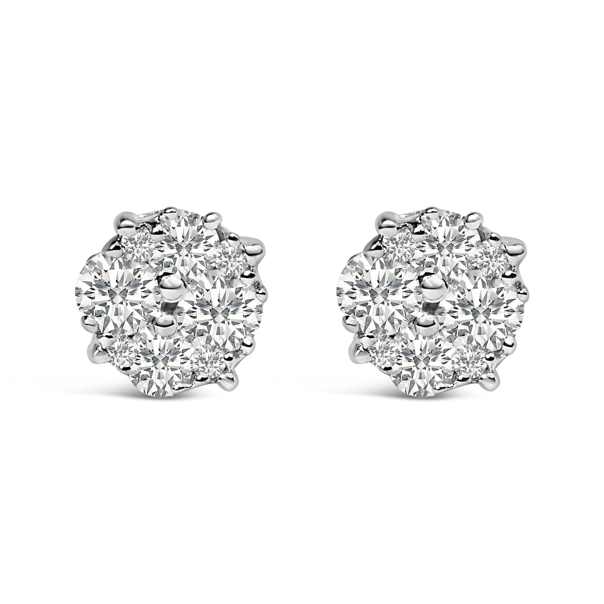 Pendientes de tuerca de plata esterlina .925 con diamantes redondos en engaste de garra de 1/2 quilate (color I-J, claridad I2-I3)