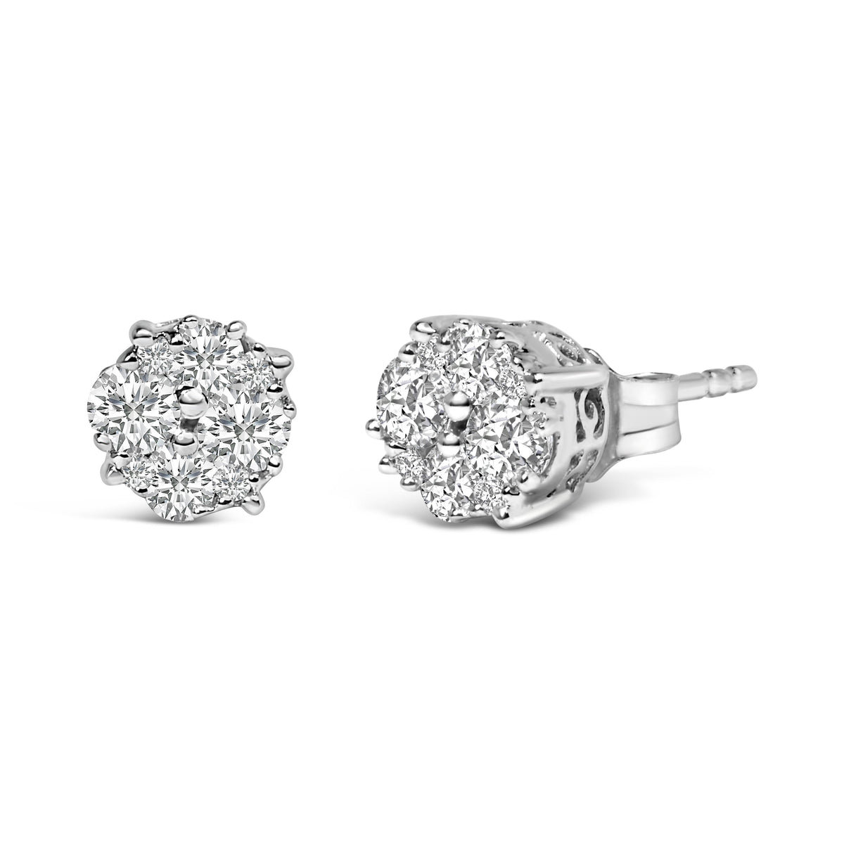 Pendientes de tuerca de plata esterlina .925 con diamantes redondos en engaste de garra de 1/2 quilate (color I-J, claridad I2-I3)