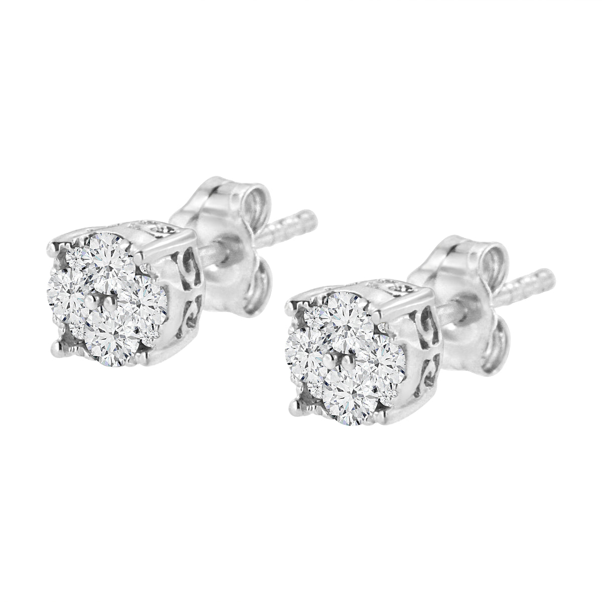 Pendientes de tuerca de plata esterlina .925 con diamantes redondos en engaste de garra de 1/2 quilate (color I-J, claridad I2-I3)