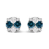 .925 Sterling Silver 2.0 Cttw Blue Diamond Composite Cluster Stud Earring