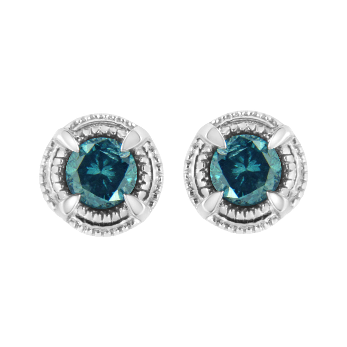 .925 Sterling Silver 1 cttw Treated Black Diamond Modern 4-Prong Solitaire Milgrain Stud Earrings (Black Color, I1-I2 Clarity)