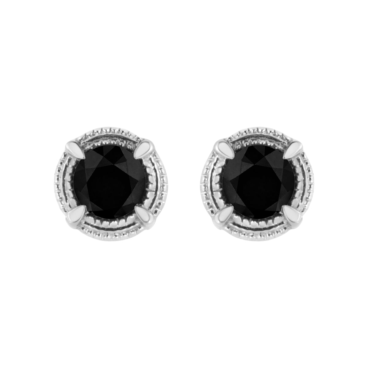.925 Sterling Silver 1 cttw Treated Black Diamond Modern 4-Prong Solitaire Milgrain Stud Earrings (Black Color, I1-I2 Clarity)