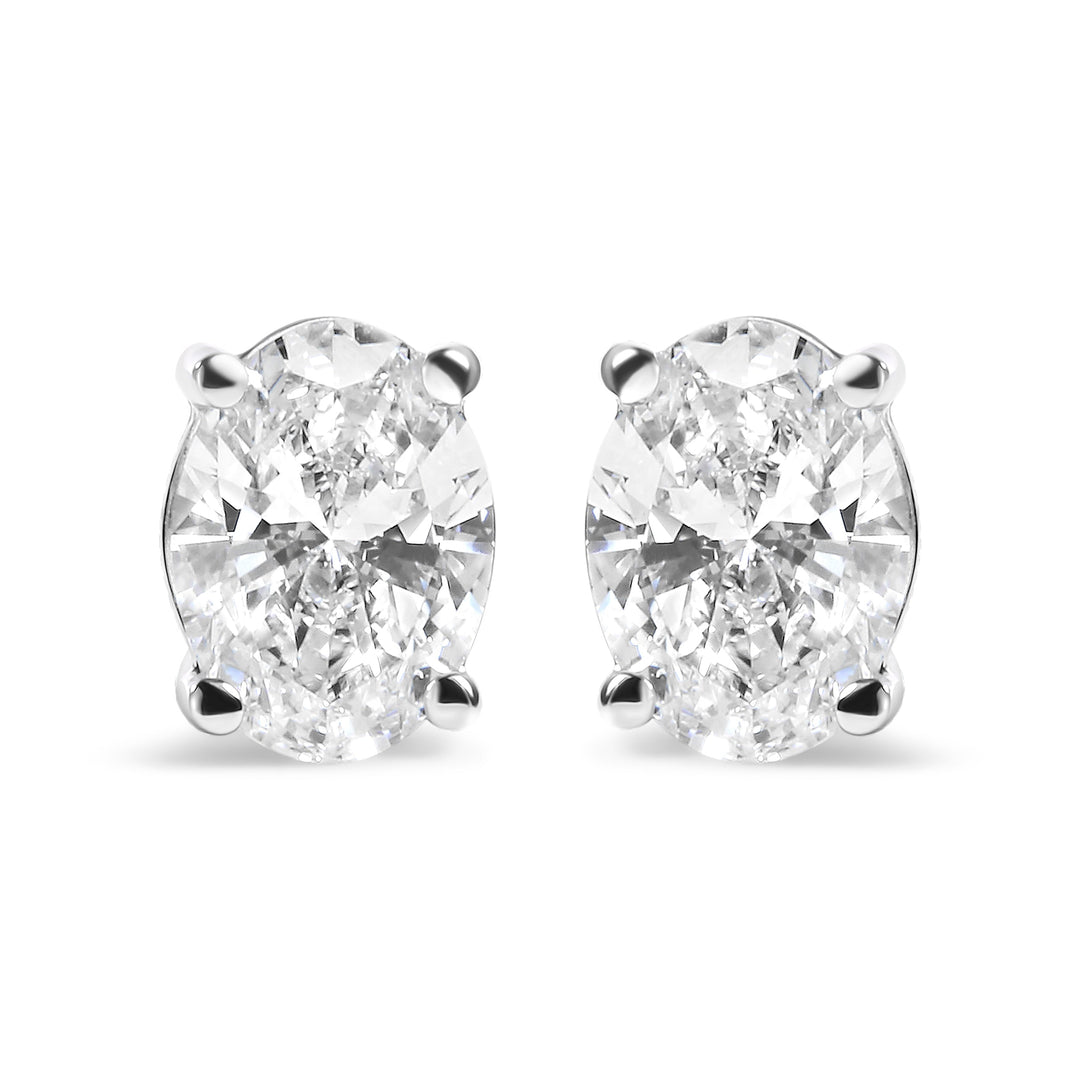 14K White Gold 2.0 Cttw Prong Set Lab Grown Oval Diamond Solitaire Stud Earring (F-G Color, VS1-VS2 Clarity)