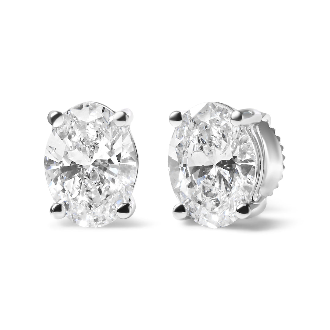 14K White Gold 2.0 Cttw Prong Set Lab Grown Oval Diamond Solitaire Stud Earring (F-G Color, VS1-VS2 Clarity)