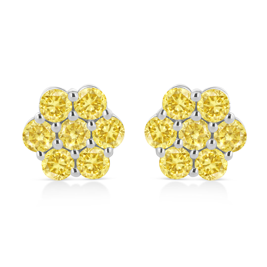 Pendientes de plata de ley 925 con diseño floral y diamantes amarillos tratados de 1/4 TCW (color amarillo, claridad I1-I2)