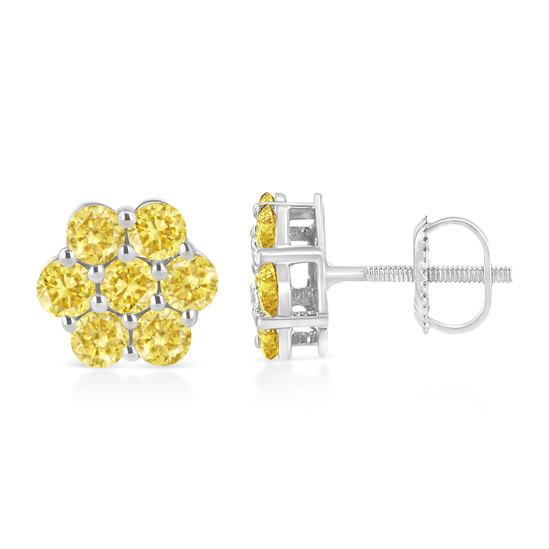 Pendientes de plata de ley 925 con diseño floral y diamantes amarillos tratados de 1/4 TCW (color amarillo, claridad I1-I2)
