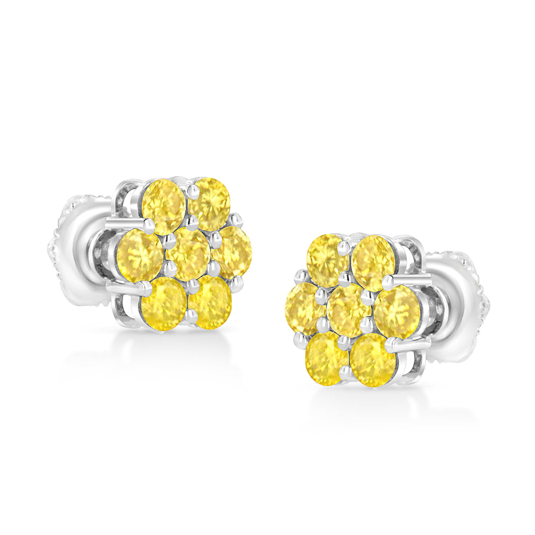Pendientes de plata de ley 925 con diseño floral y diamantes amarillos tratados de 1/4 TCW (color amarillo, claridad I1-I2)