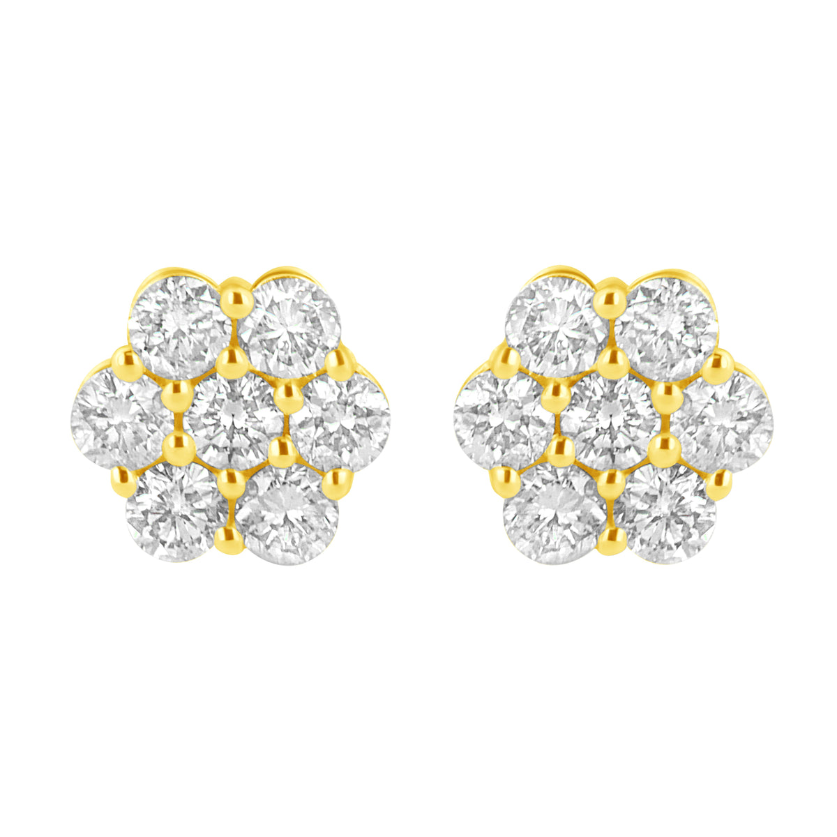 Pendientes de flor de diamante de oro amarillo de 14 K y 1,0 quilates (color J-K, claridad I1-I2)