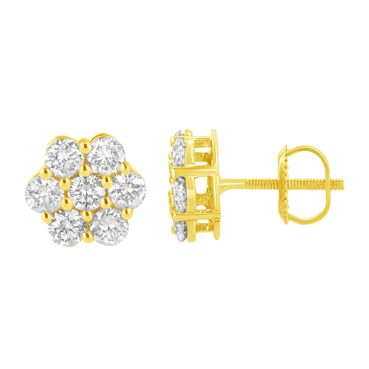 Pendientes de flor de diamante de oro amarillo de 14 K y 1,0 quilates (color J-K, claridad I1-I2)