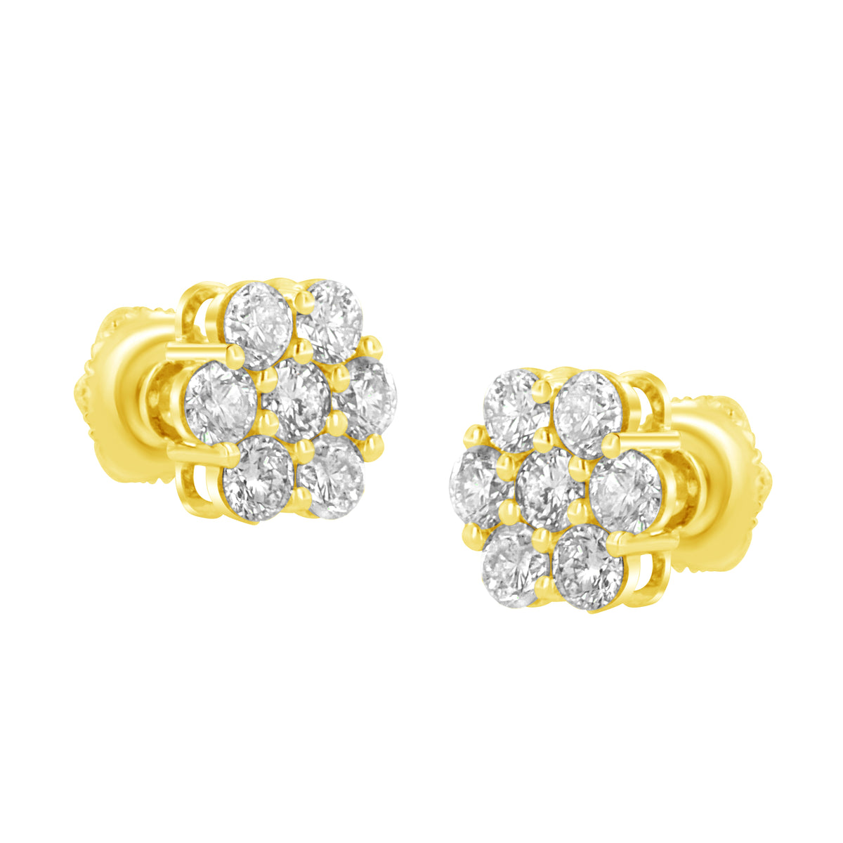 Pendientes de flor de diamante de oro amarillo de 14 K y 1,0 quilates (color J-K, claridad I1-I2)