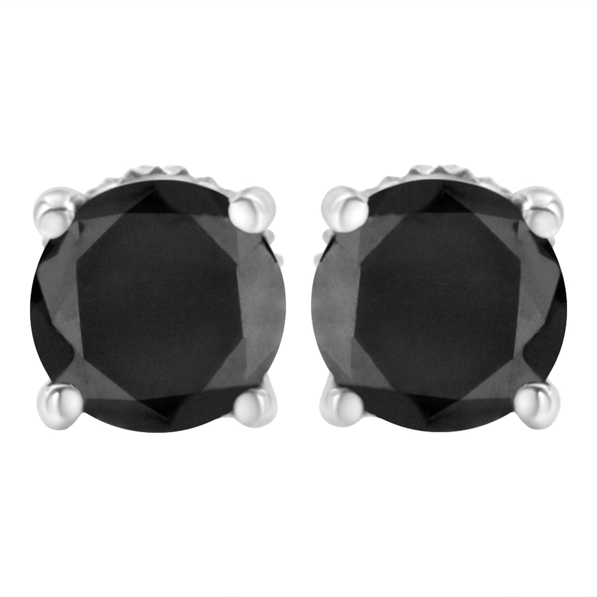 .925 Sterling Silver 2.00 Cttw Round Brilliant-Cut Black Diamond Classic 4-Prong Stud Earrings with Screw Backs (Fancy Color-Enhanced, I2-I3 Clarity)