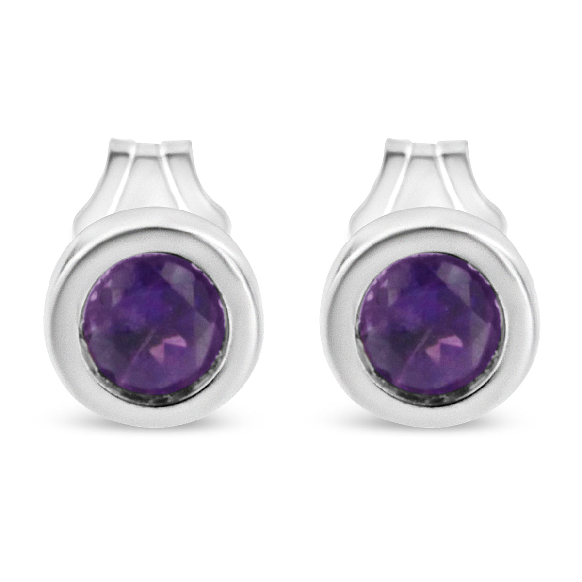 Pendientes solitario de plata esterlina .925 con bisel de 3.5 mm y gema de rubí rojo sintético