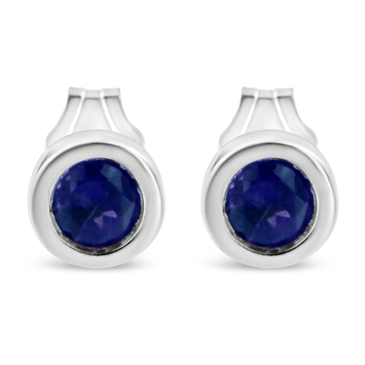 Pendientes solitario de plata esterlina .925 con bisel de 3.5 mm y gema de rubí rojo sintético