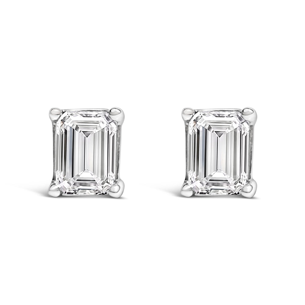 14K White Gold 1.0 Cttw Emerald Cut Lab-Grown Diamond Solitaire Stud Earrings (F-G Color, VS1-VS2 Clarity)