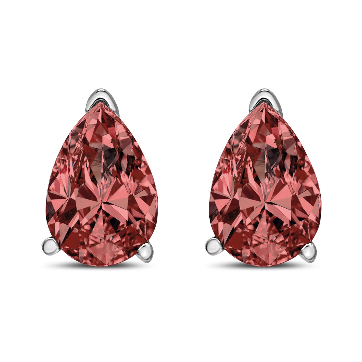 Pendientes de tuerca solitarios tipo martini de oro blanco de 14K con diamante rosa de pera creado en laboratorio de 1/2 quilate engarzado con 3 puntas (color rosa, claridad VS2-SI1)