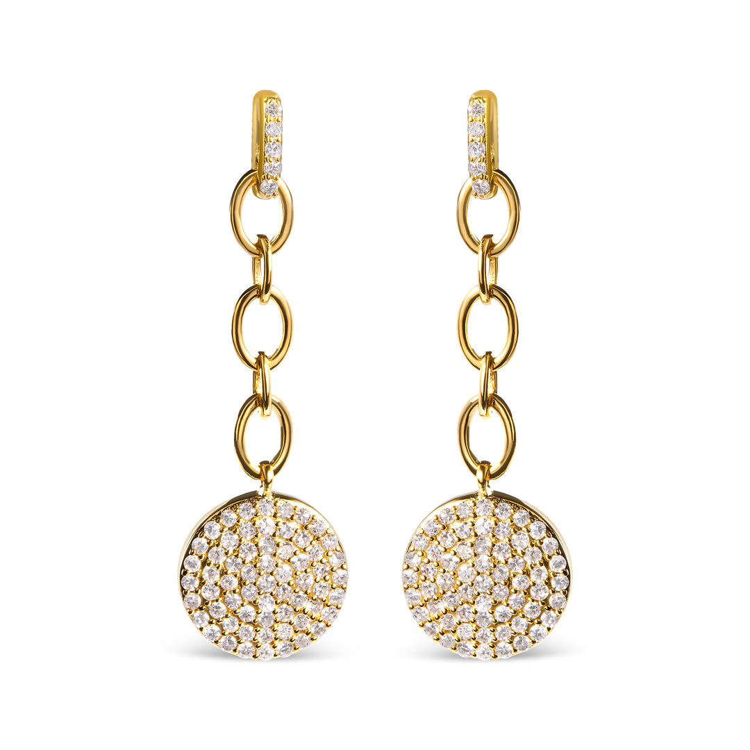 14K Yellow Gold 1.0 Cttw Diamond Chain Cluster Dangle Chain Earrings (I-J Color, I1-I2 Clarity)