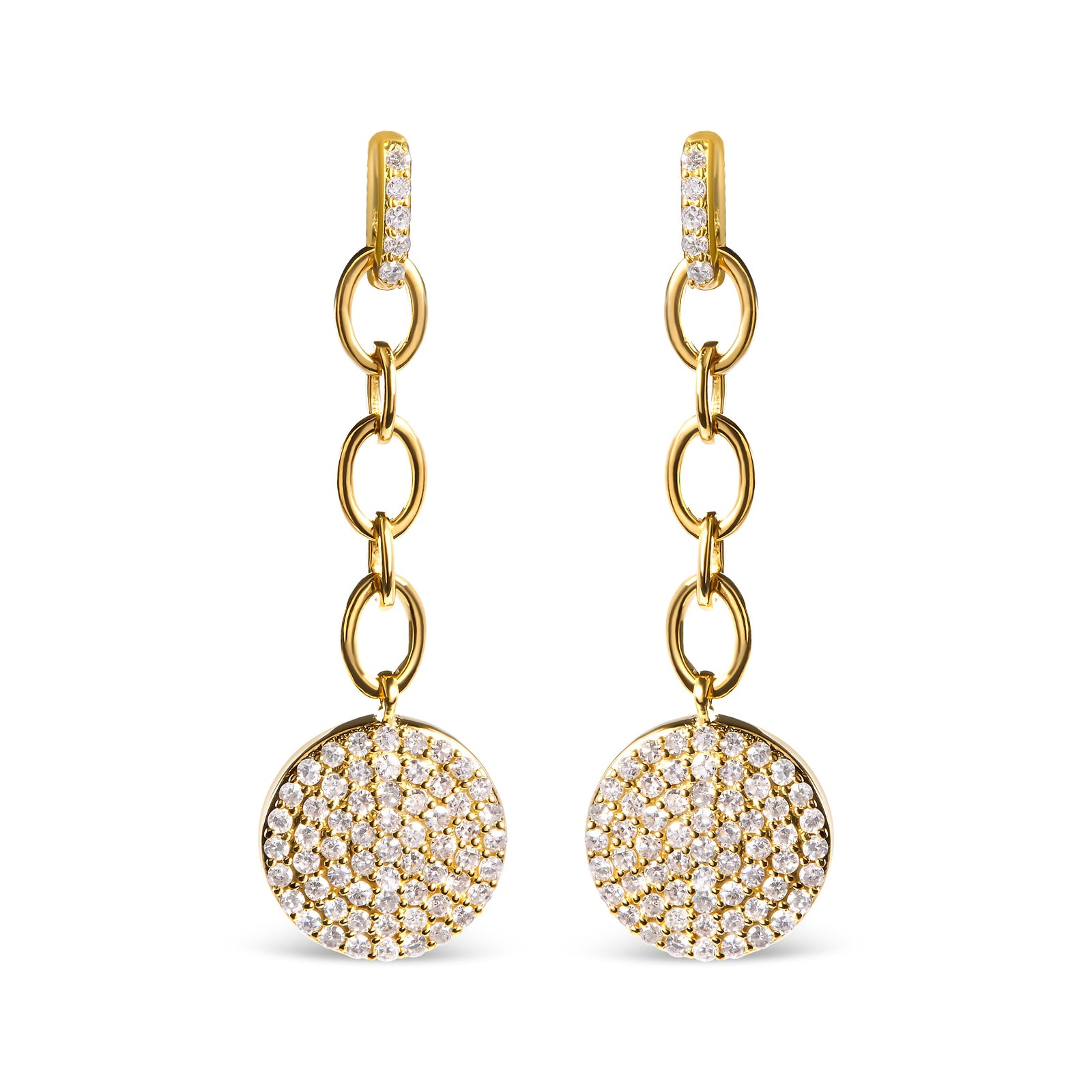 14K Yellow Gold 1.0 Cttw Diamond Chain Cluster Dangle Chain Earrings (I-J Color, I1-I2 Clarity)