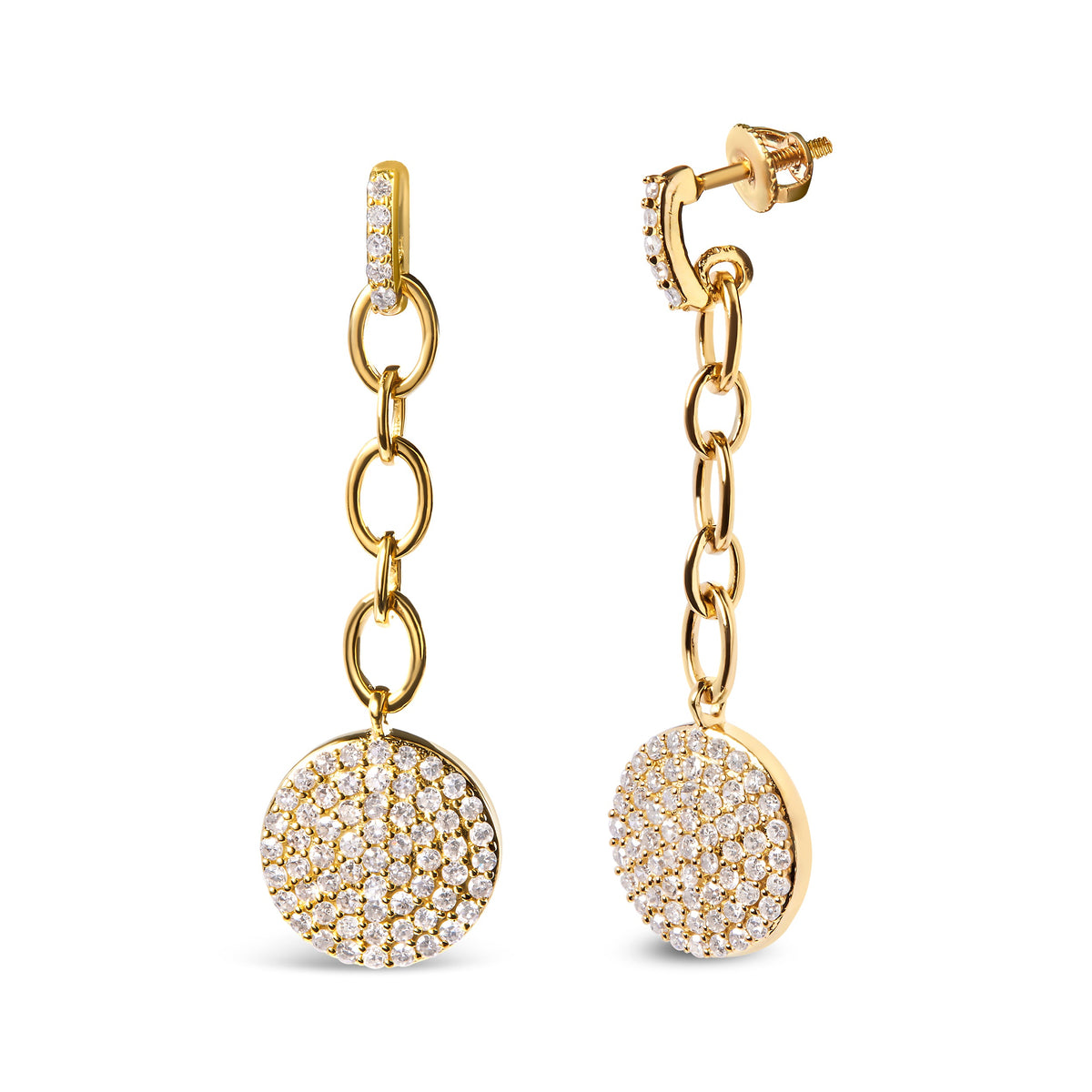 Pendientes colgantes de cadena en racimo con diamantes de 1,0 Cttw de plata de ley .925 bañados en oro amarillo de 18 quilates (color I-J, claridad I1-I2)