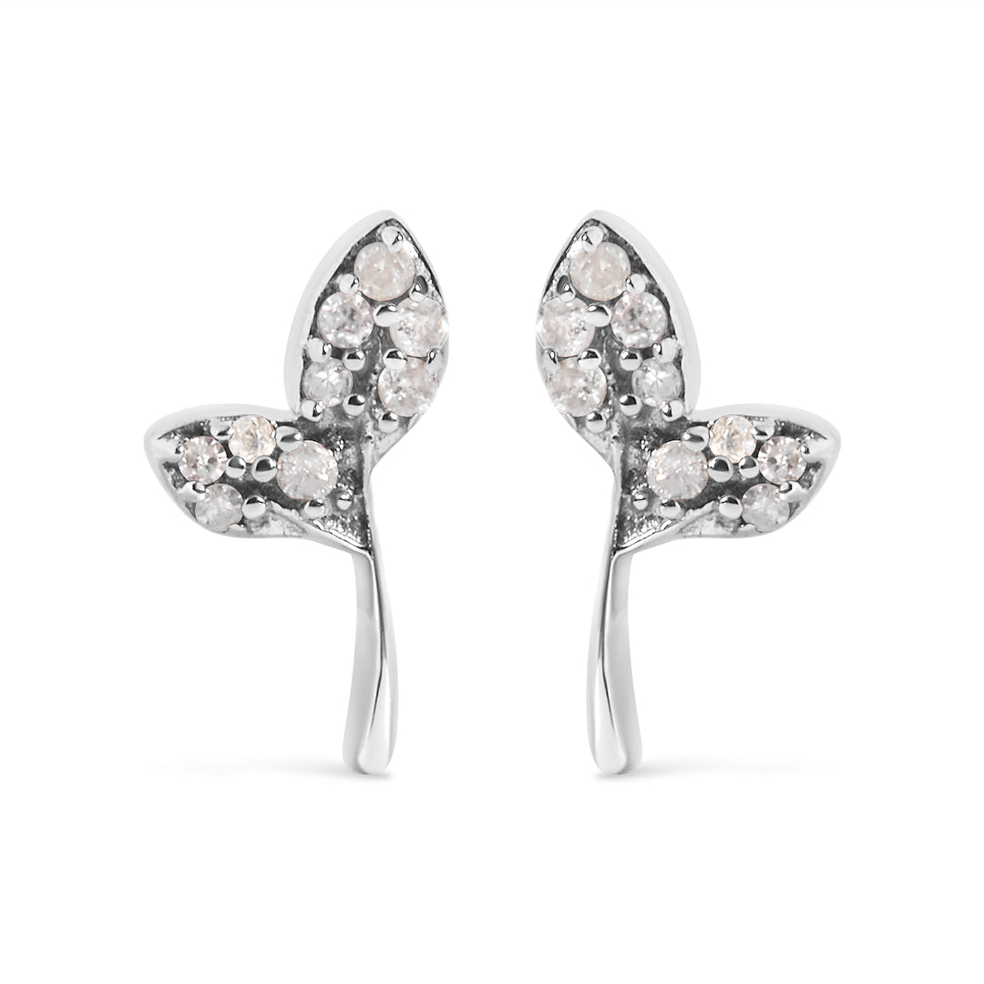 925 Sterling Silver 1/16ct TDW Diamond Leaf Earrings