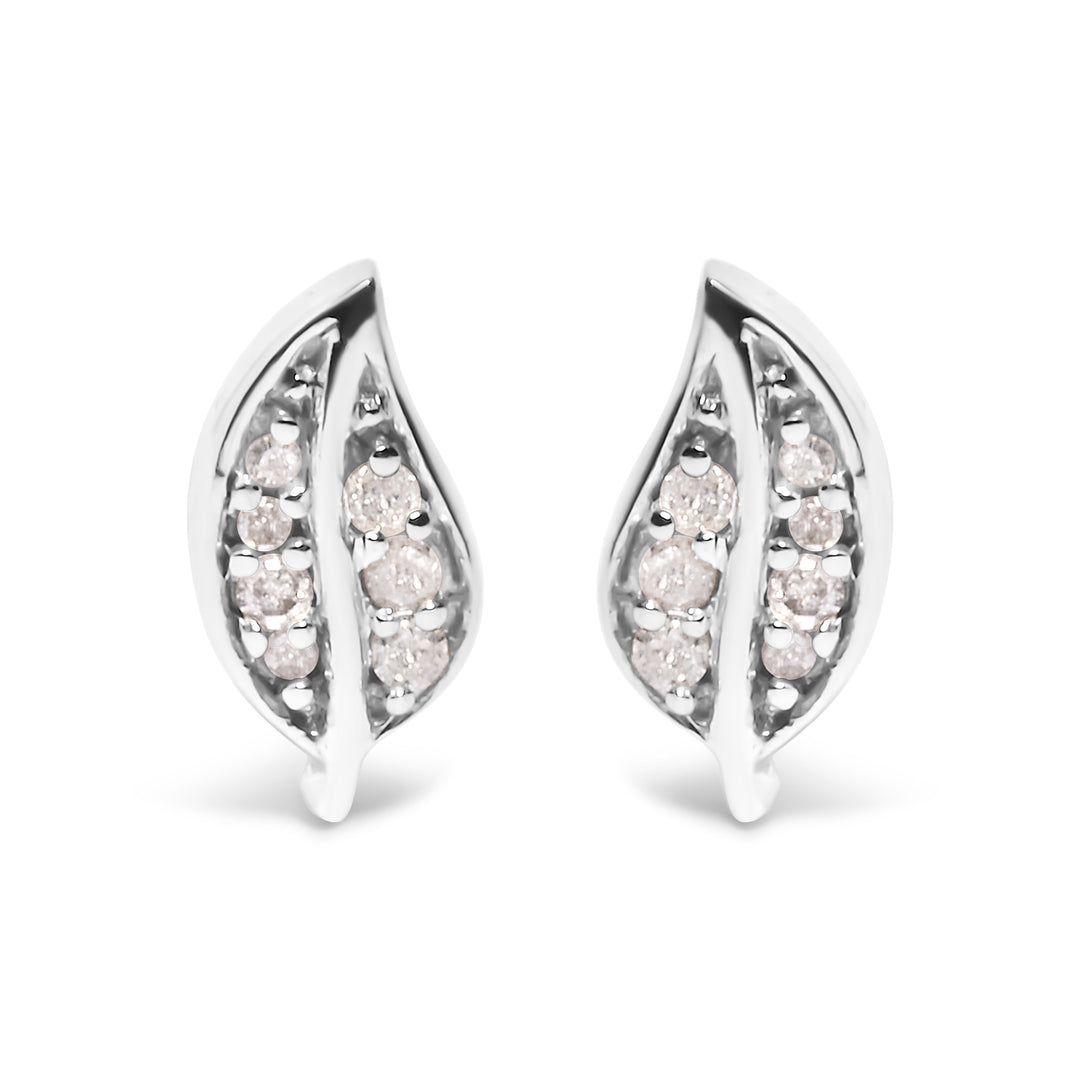 .925 Sterling Silver Diamond Accent Leaf Stud Earrings