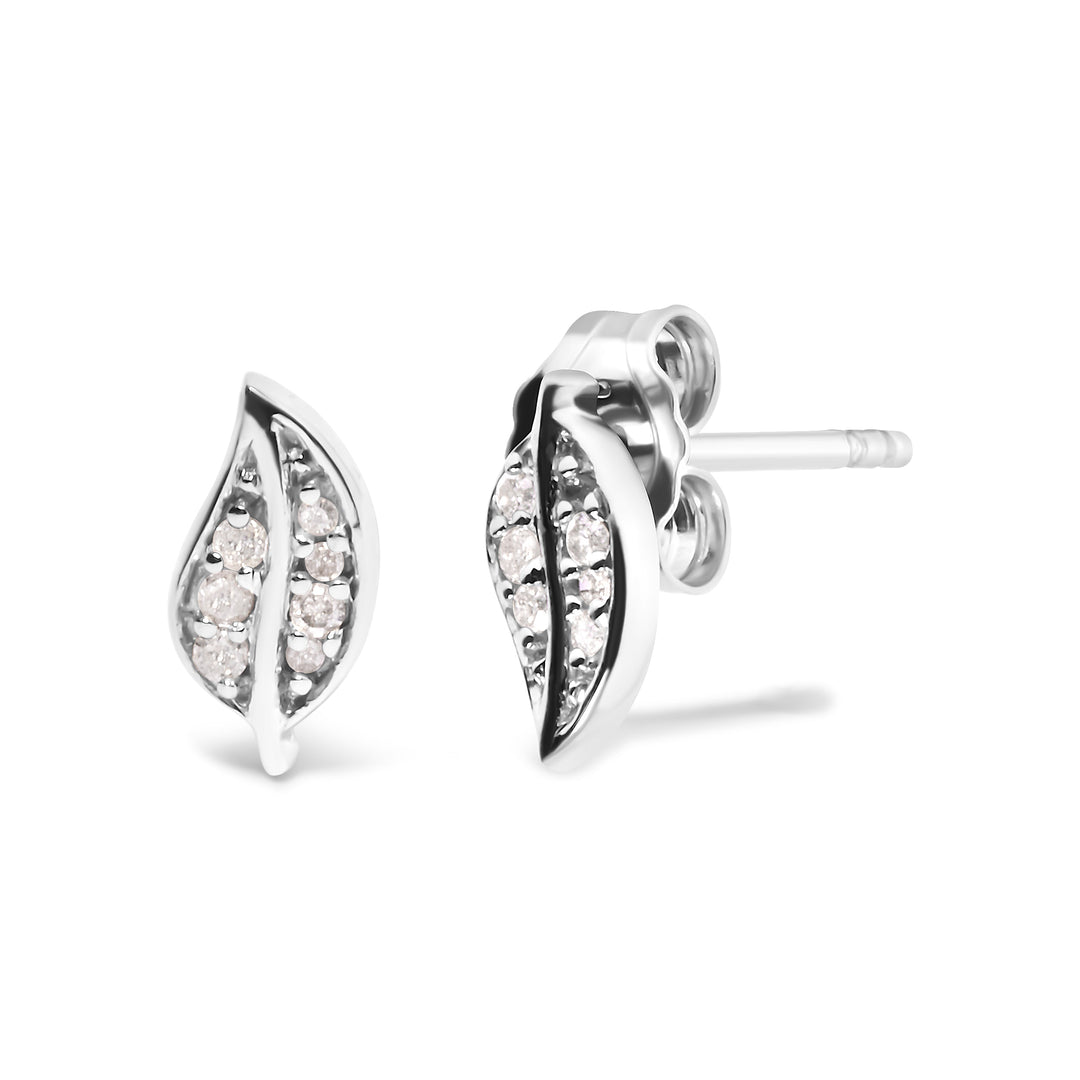 .925 Sterling Silver Diamond Accent Leaf Stud Earrings