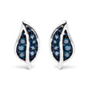 Pendientes de plata de ley .925 con diseño de hoja y acento de diamante azul
