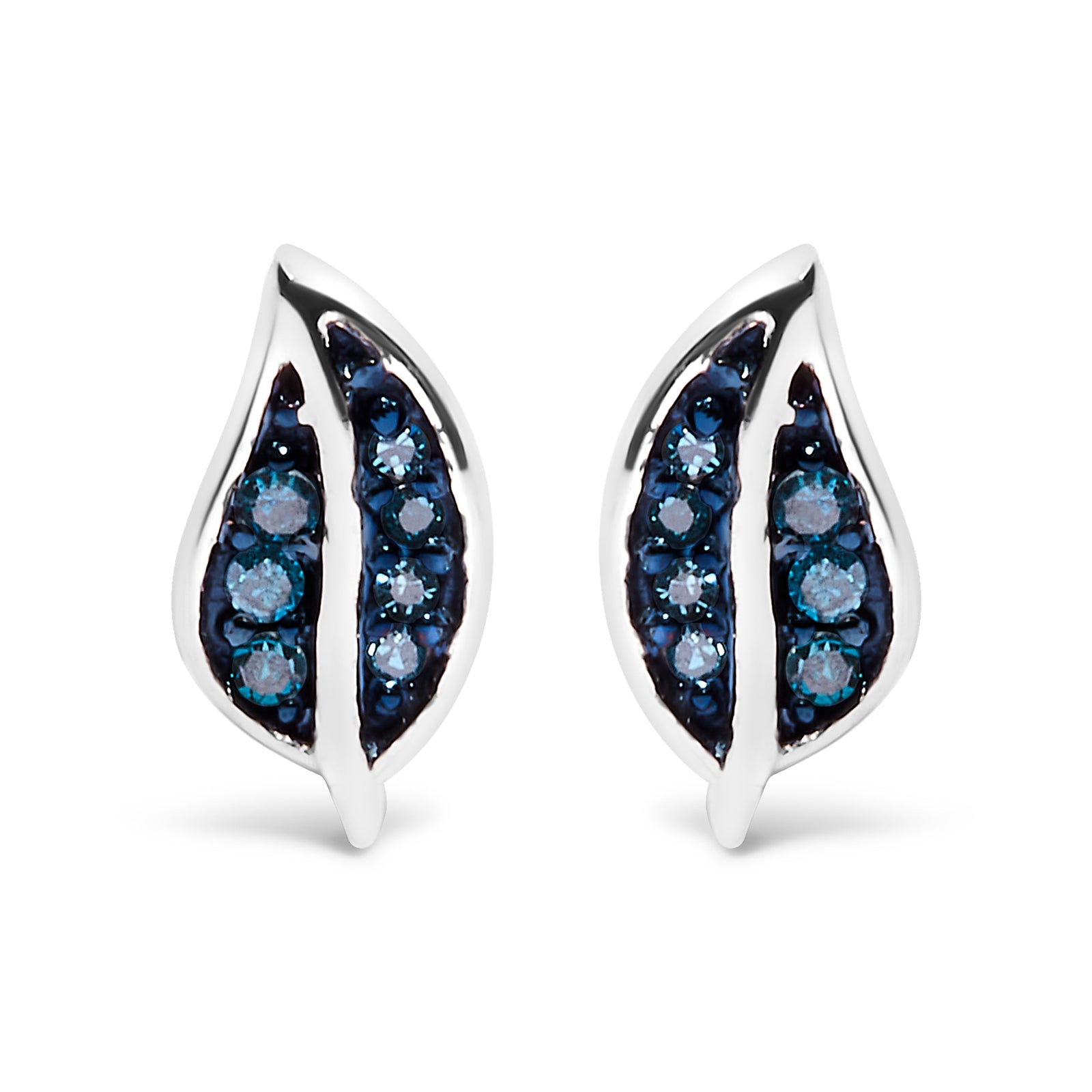 Pendientes de plata de ley .925 con diseño de hoja y acento de diamante azul