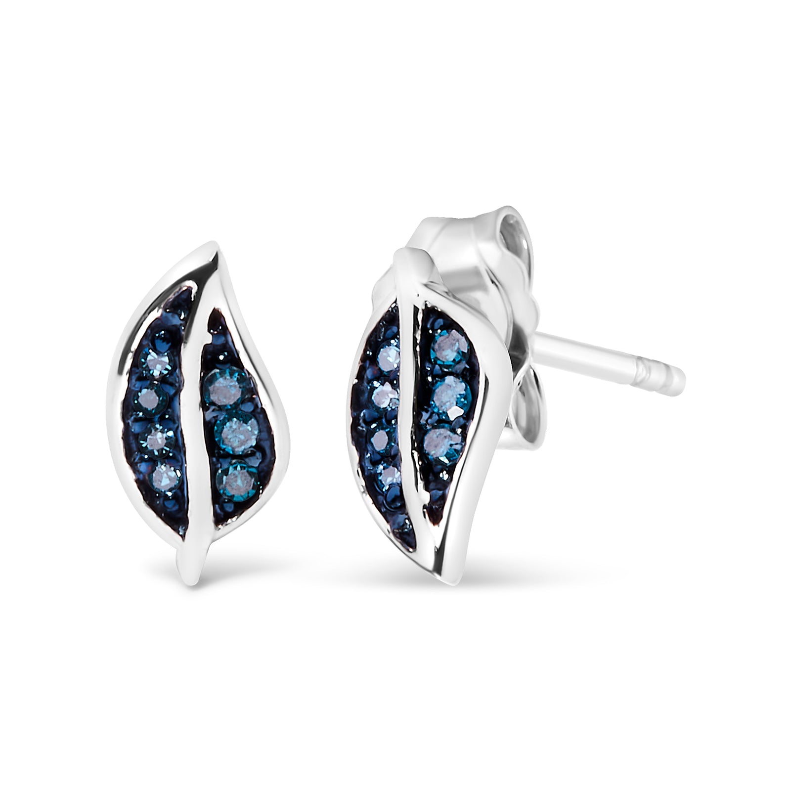 Pendientes de plata de ley .925 con diseño de hoja y acento de diamante azul