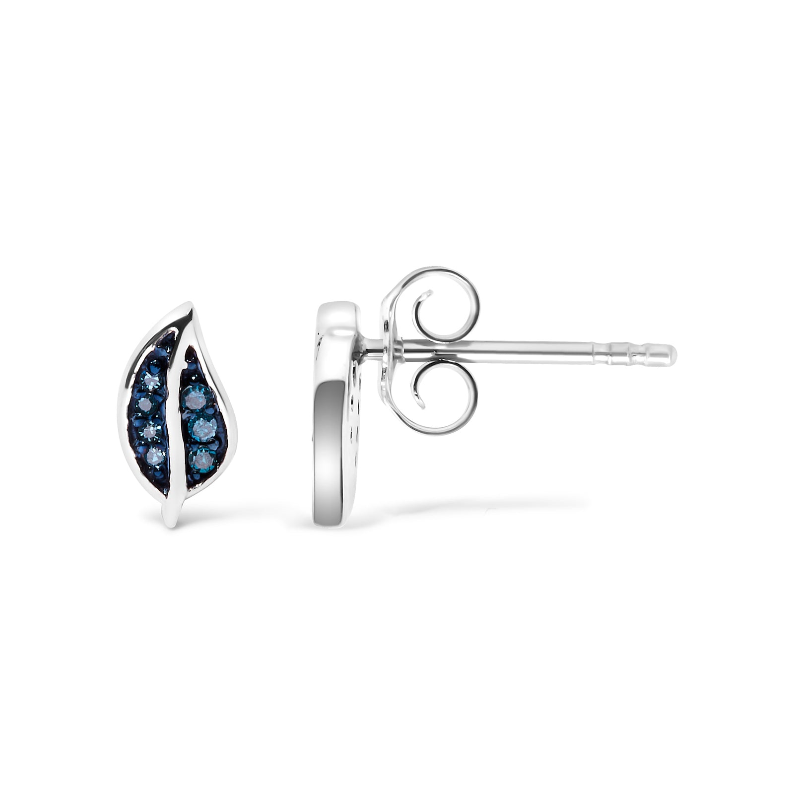 Pendientes de plata de ley .925 con diseño de hoja y acento de diamante azul