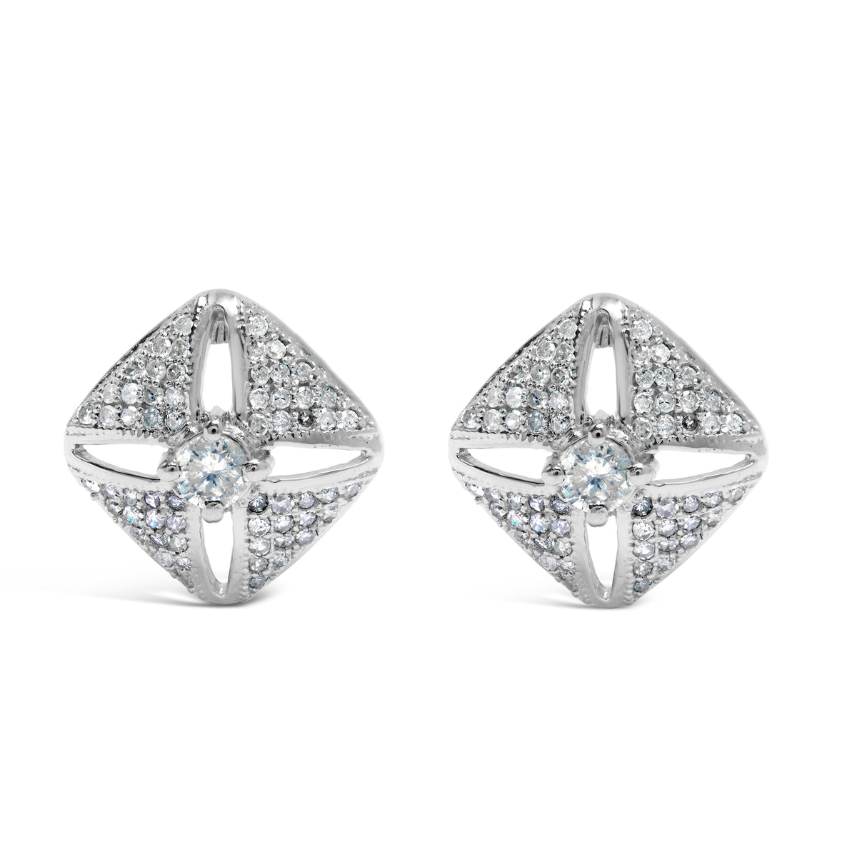 Pendientes de tuerca de plata de ley .925 con diseño de rombo y diamantes de 1,0 Cttw (color H-I, claridad I2-I3)