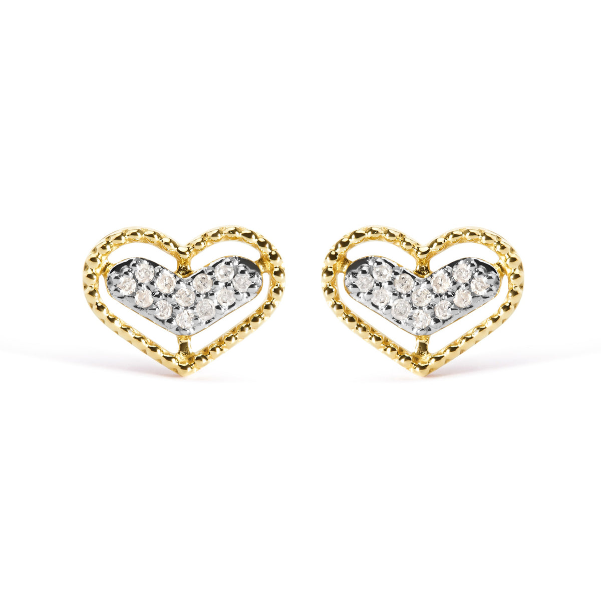 Pendientes de botón de halo de cuentas y corazón con diamantes de 0,10 qt en oro amarillo de 10K (color I-J, claridad I1-I2)