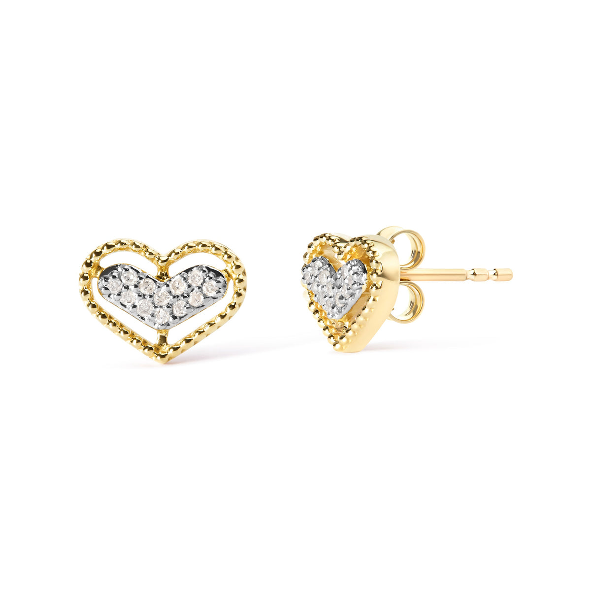 Pendientes de botón de halo de cuentas y corazón con diamantes de 0,10 qt en oro amarillo de 10K (color I-J, claridad I1-I2)