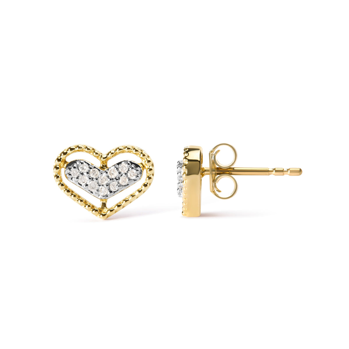 Pendientes de botón de halo de cuentas y corazón con diamantes de 0,10 qt en oro amarillo de 10K (color I-J, claridad I1-I2)