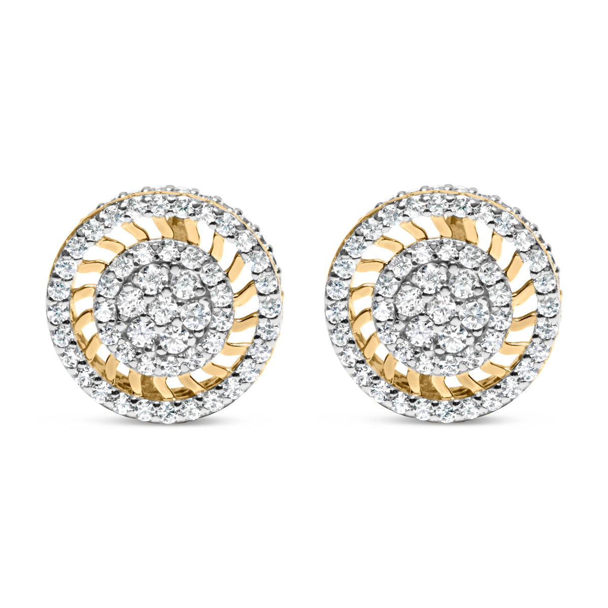 Pendientes tipo dormilona de halo de diamante estilo rayo de sol radiante de oro amarillo de 10K y 1,00 quilates (Color I-J, Claridad I2-I3)