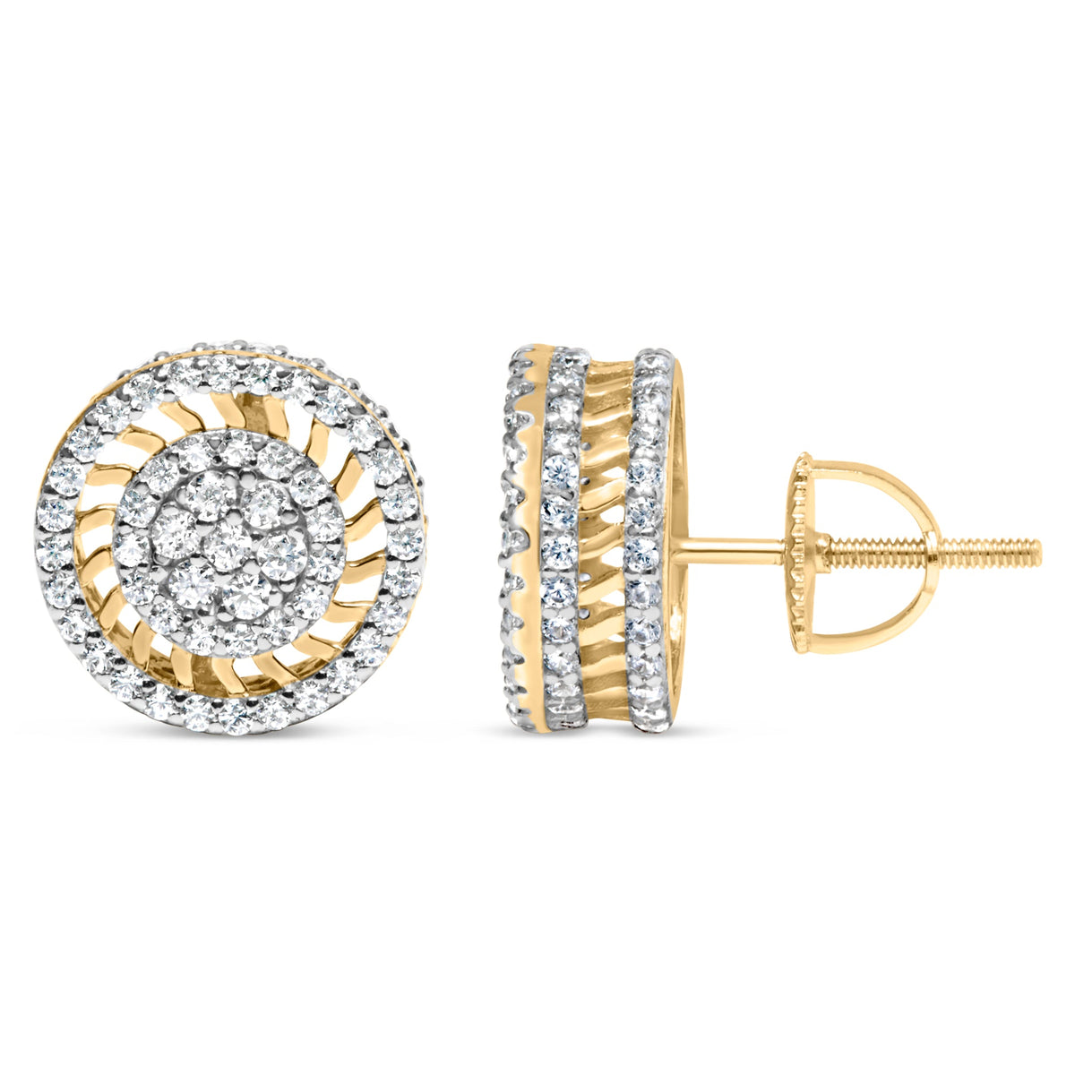 Pendientes tipo dormilona de halo de diamante estilo rayo de sol radiante de oro amarillo de 10K y 1,00 quilates (Color I-J, Claridad I2-I3)