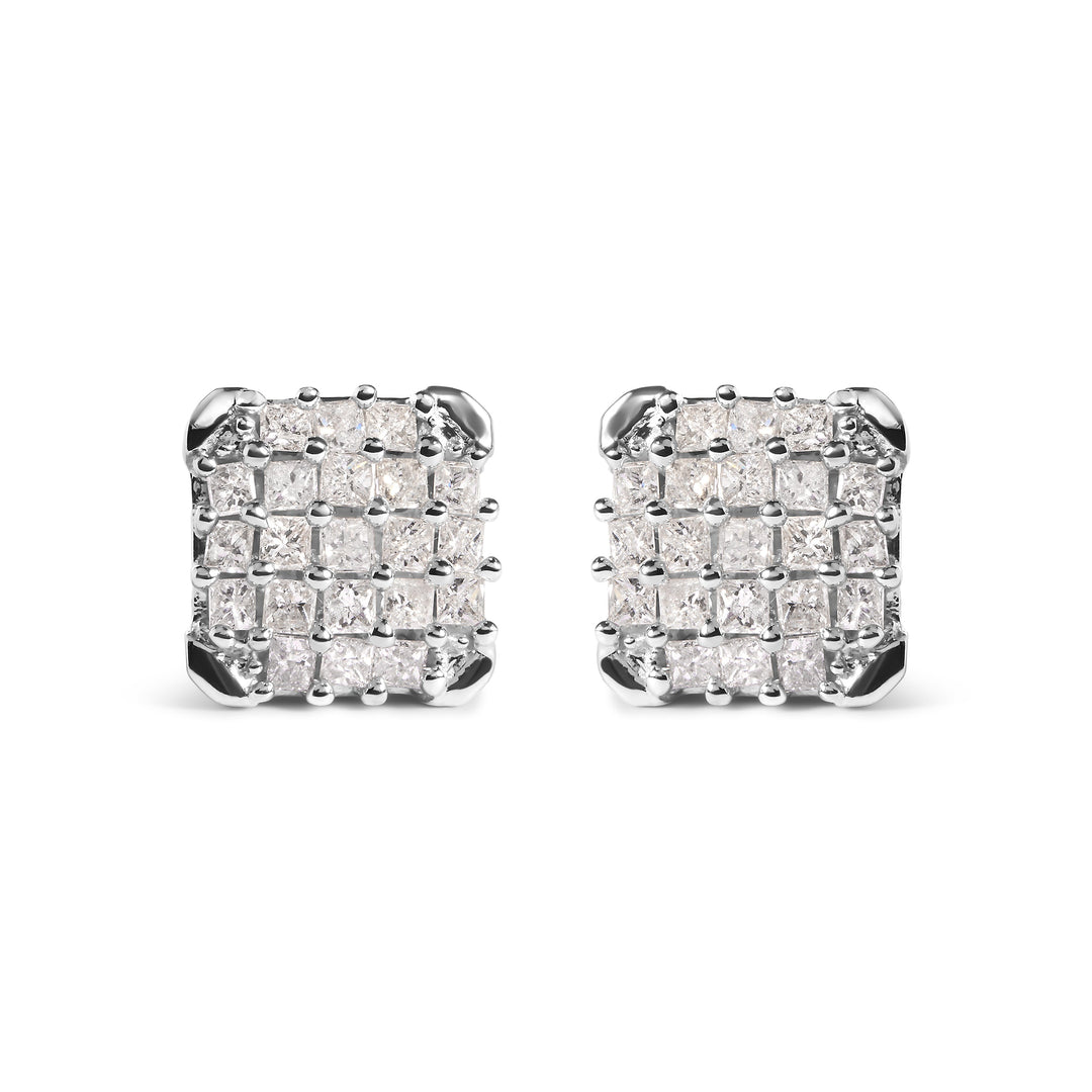 10K White Gold 3/4 Cttw Princess Diamond Composite Open Frame Stud Earrings (I-J Color, I1-I2 Clarity)
