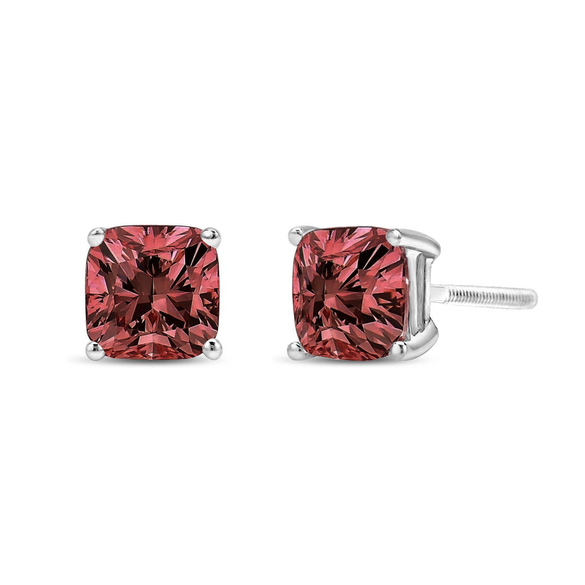 Pendientes solitarios clásicos de oro blanco de 14K de 1 1/2 quilates con diamantes cultivados en laboratorio de corte cushion rosa y engaste de 4 puntas (Color rosa, Claridad VS1-VS2)
