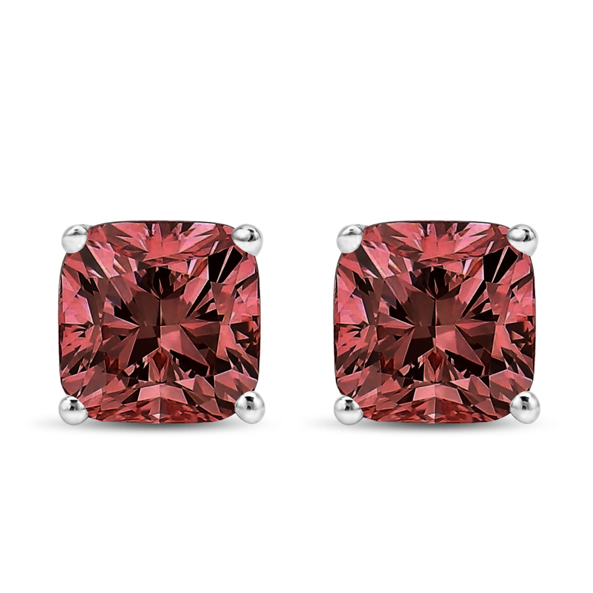Pendientes solitarios clásicos de oro blanco de 14K de 1 1/2 quilates con diamantes cultivados en laboratorio de corte cushion rosa y engaste de 4 puntas (Color rosa, Claridad VS1-VS2)