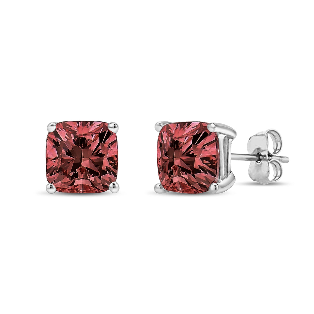 Pendientes solitarios clásicos de oro blanco de 14K de 1 1/2 quilates con diamantes cultivados en laboratorio de corte cushion rosa y engaste de 4 puntas (Color rosa, Claridad VS1-VS2)