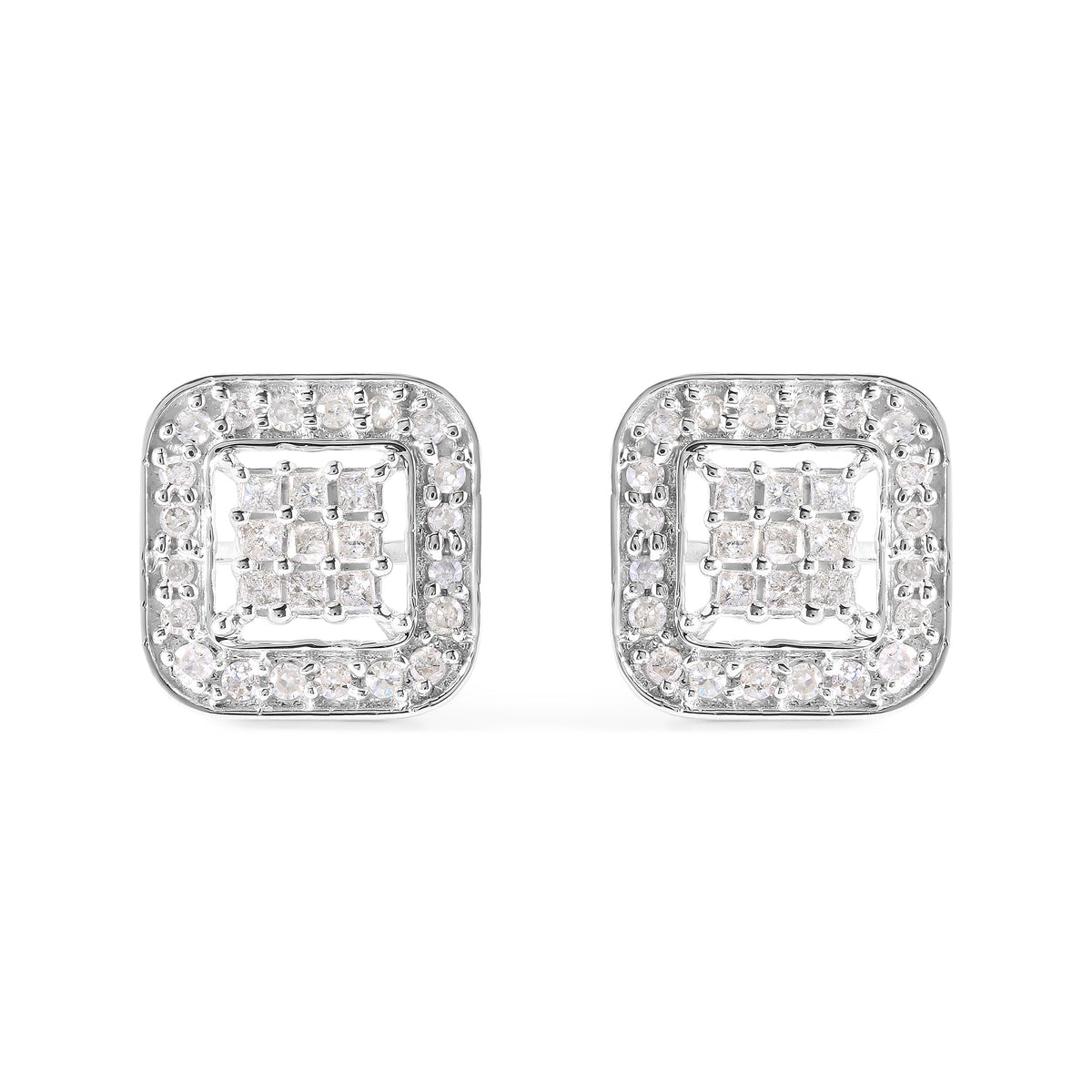 Pendientes con diseño de cuadrado de diamantes de 5/8 Cttw en oro blanco de 10K (color I-J, claridad I1-I2)