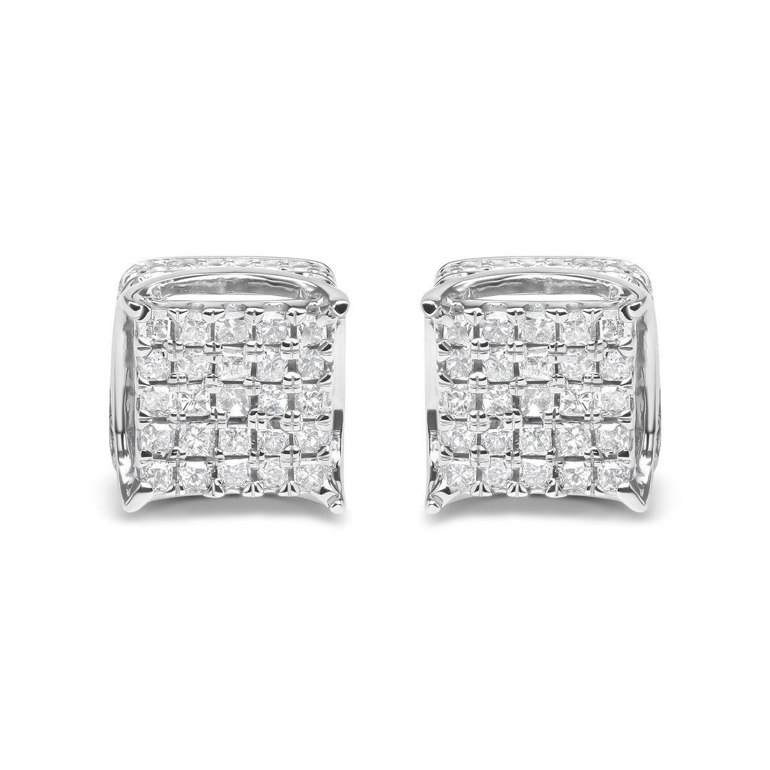 10K White Gold 1/2 Cttw Princess Cut Diamond Square Shaped Multi Stone Stud Earrings (H-I Color, SI1-SI2 Clarity)