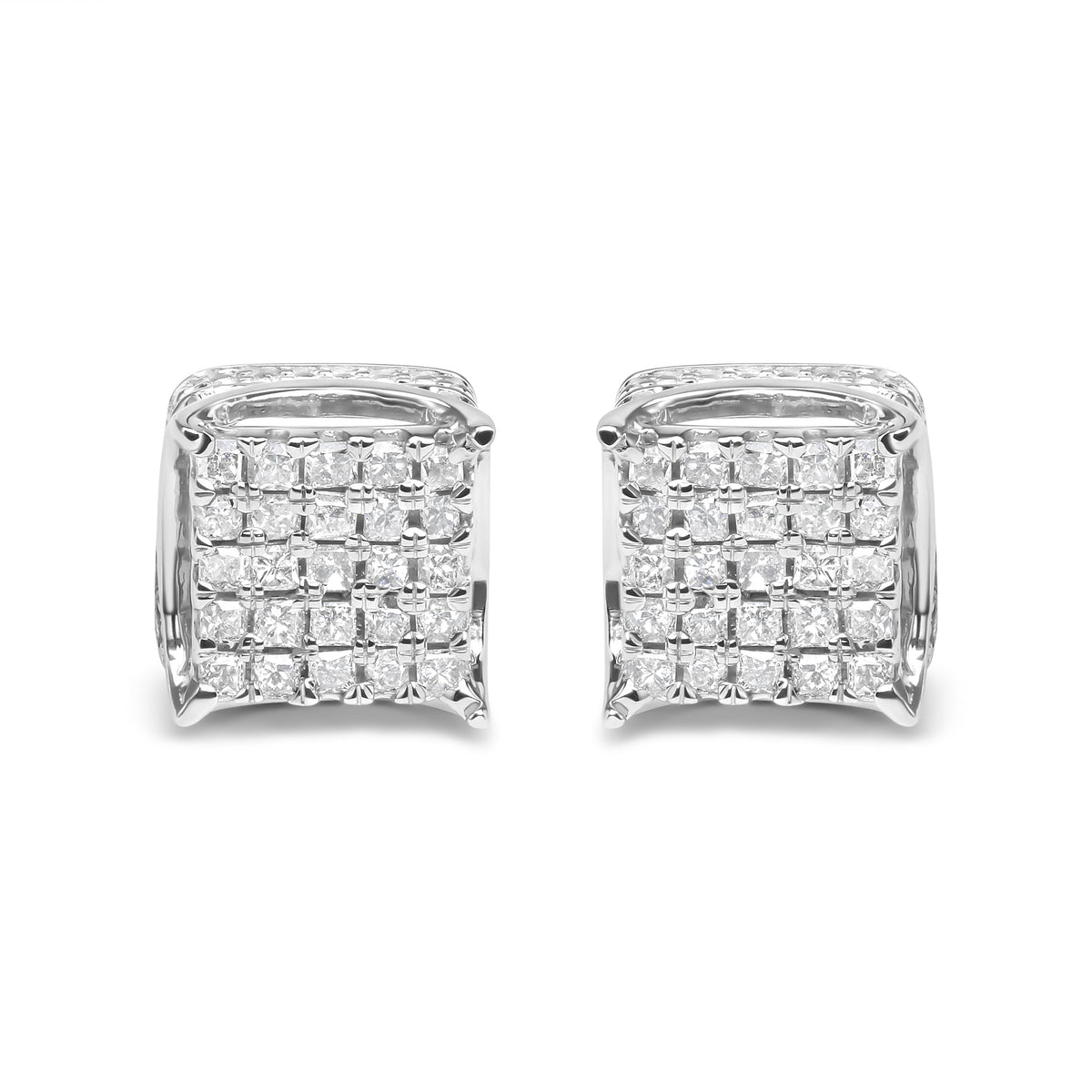 Pendientes de botón con forma cuadrada de oro blanco de 10 quilates y diamantes de talla princesa de 1/2 quilate (Color H-I, Claridad SI1-SI2)