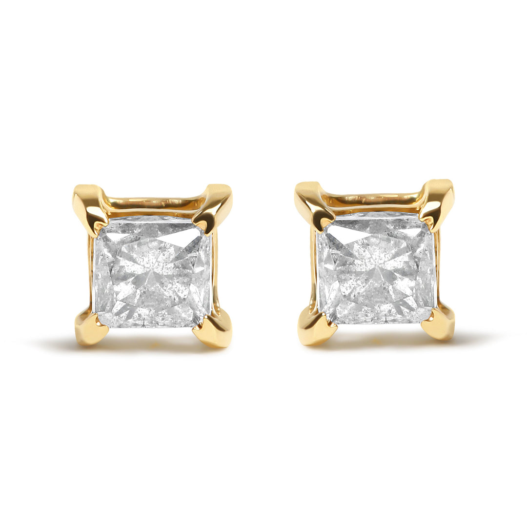 Pendientes de tuerca solitarios de oro amarillo de 10K con diamante de talla princesa de 5/8 Cttw y 4 puntas (color J-K, claridad I2-I3)