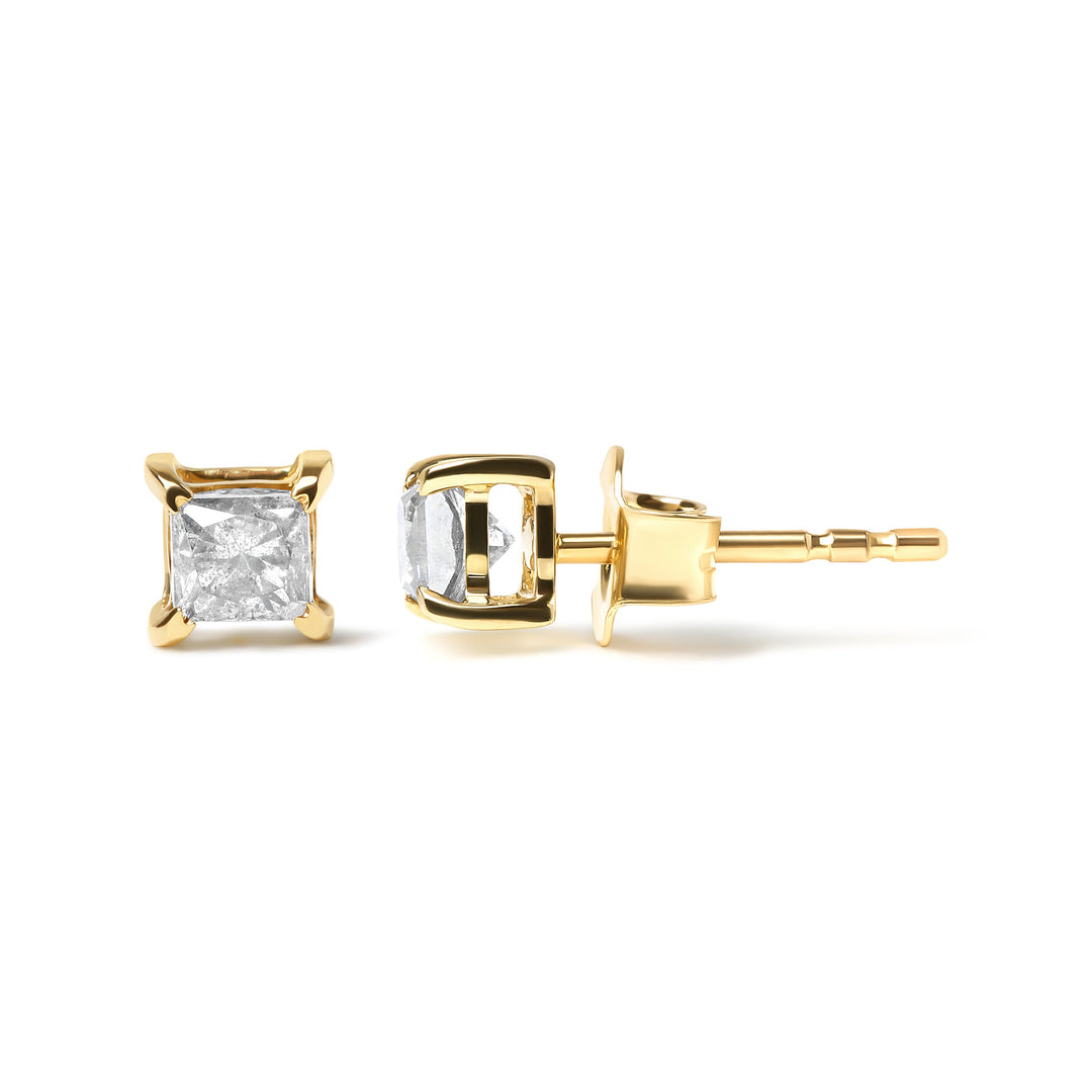Pendientes de tuerca solitarios de oro amarillo de 10K con diamante de talla princesa de 5/8 Cttw y 4 puntas (color J-K, claridad I2-I3)
