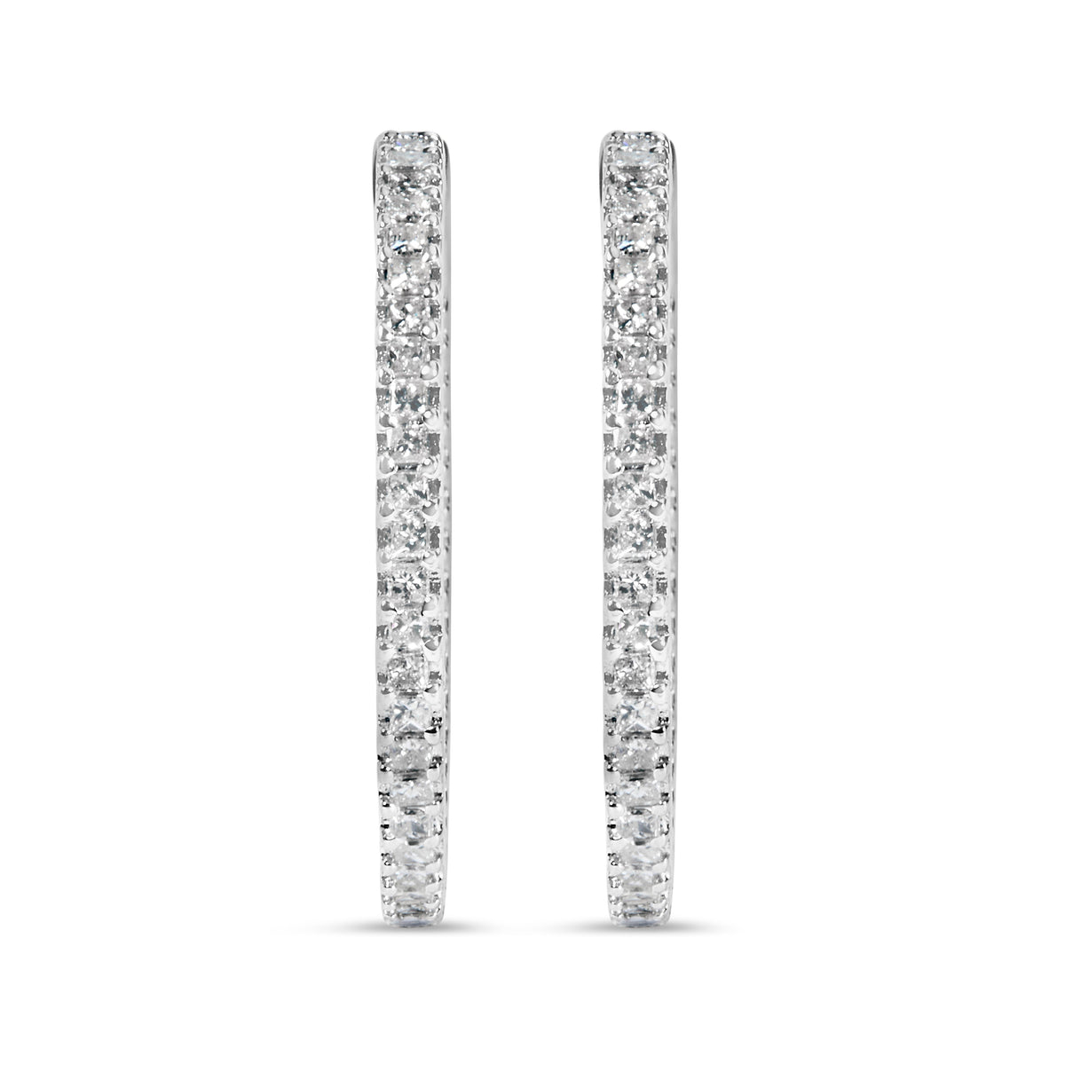 Pendientes de aro de 14 quilates de oro blanco con diamantes princesa de 1,0 quilates (color H-I, claridad I1-I2) - 23 MM