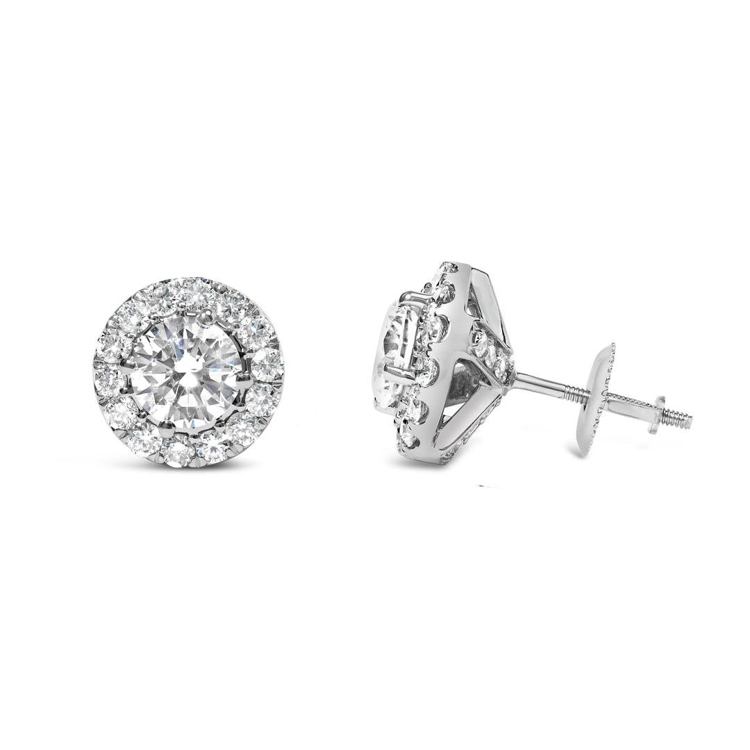 14K White Gold 3.0 Cttw Lab-Grown Diamond Hidden Halo Stud Earrings